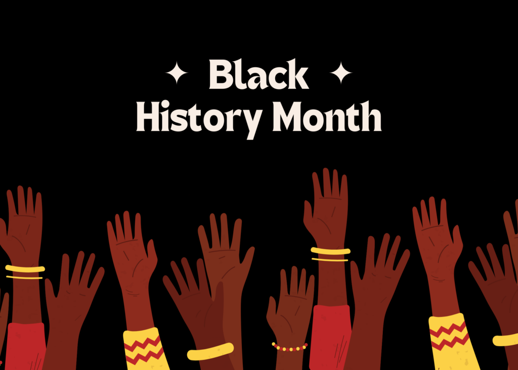 Black history month graphic of raised brown hands